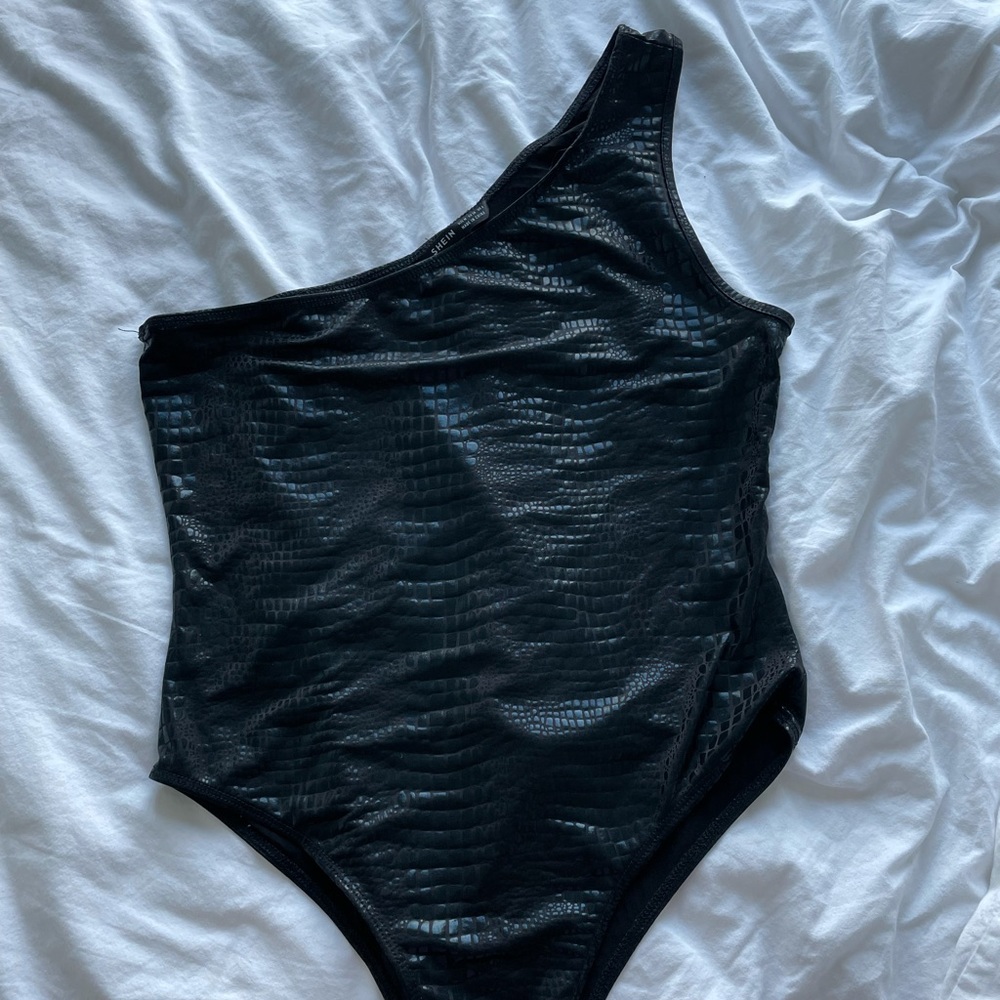 Black Crocodile Print Bodysuit